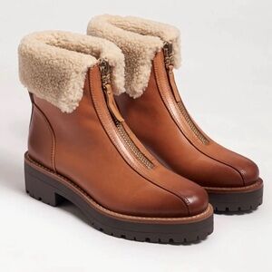 SAM EDELMAN JACQUIE 2 TAN LEATHER SHERPA BOOTS